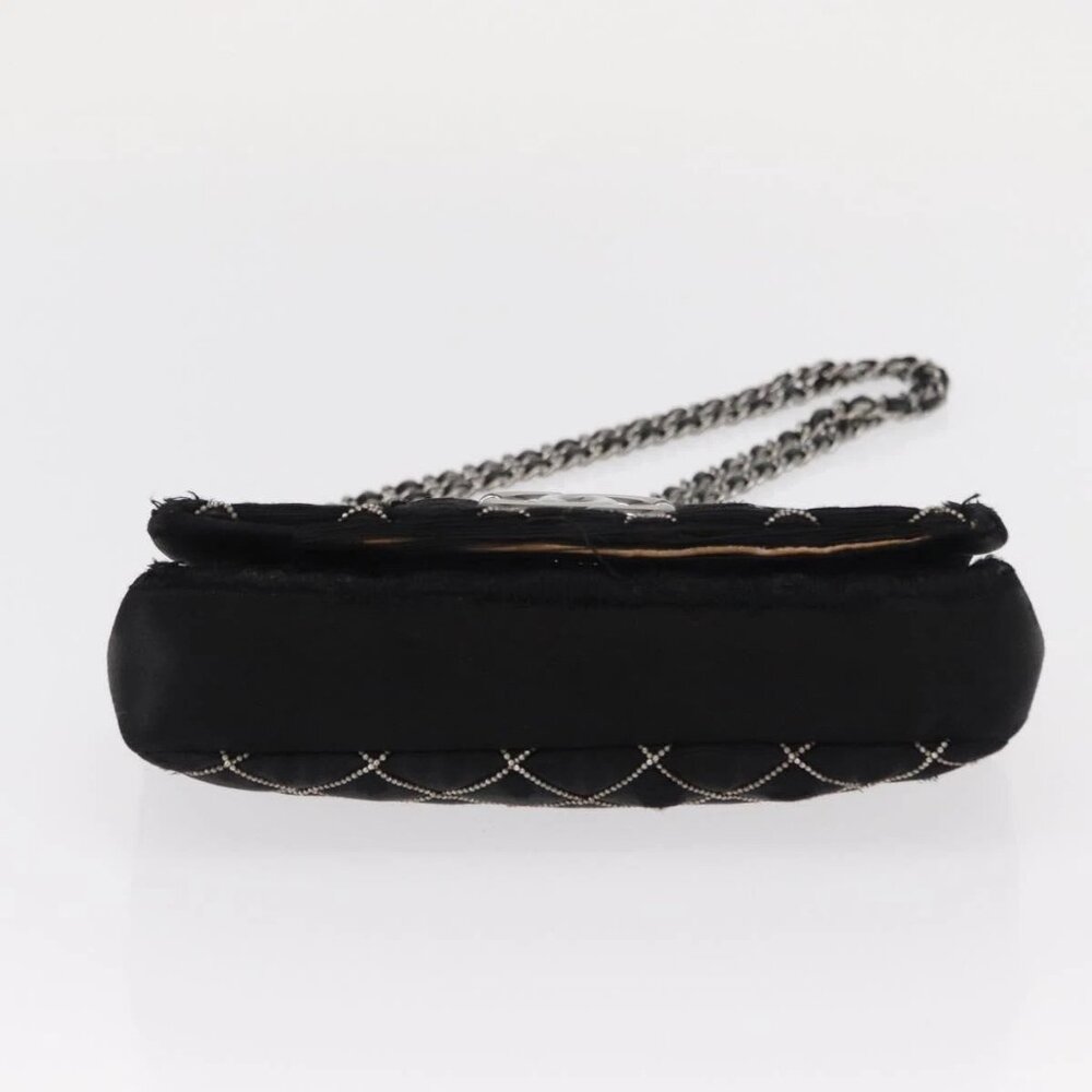 CHANEL Matelasse Chain Shoulder Bag Satin Black Silver CC Auth 157278 - Picture 8 of 16